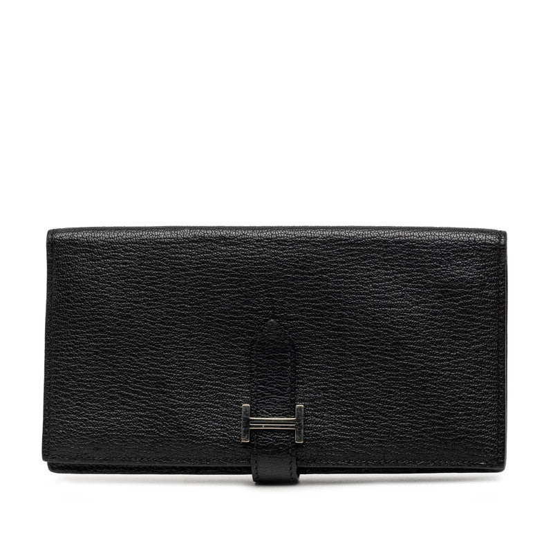 エルメス ベアンスフレ 長財布 □P刻印 2012 ノワール シルバー金具 シェーブル レディース HERMES 【中古】