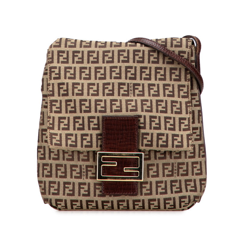 フェンディ ズッキーノ 斜め掛け ショルダーバッグ 8BT075 ブラウン キャンバス レザー レディース FENDI 【中古】