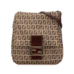 フェンディ ズッキーノ 斜め掛け ショルダーバッグ 8BT075 ブラウン キャンバス レザー レディース FENDI 【中古】