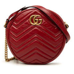 グッチ GGマーモント チェーン ショルダーバッグ 550154 レッド レザー レディース GUCCI 中古