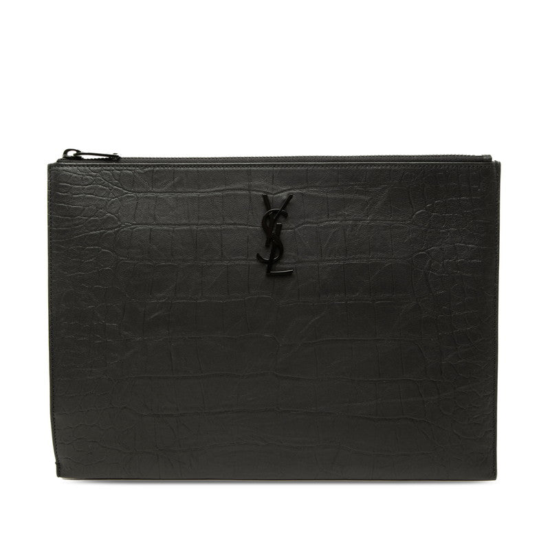 サンローラン YSLロゴ 形押し クラッチバッグ セカンドバッグ 453249 ブラック レザー レディース SAINT LAURENT 中古