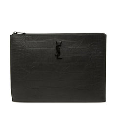 サンローラン YSLロゴ 形押し クラッチバッグ セカンドバッグ 453249 ブラック レザー レディース SAINT LAURENT 中古
