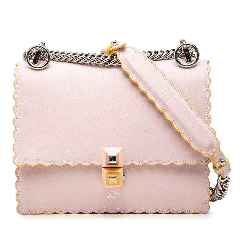 フェンディ KAN I キャナイ 斜め掛け チェーン ショルダーバッグ 8M0381 ピンク シルバー レザー レディース FENDI 中古
