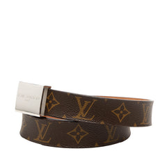 ルイ ヴィトン モノグラム サンチュール キャレ バックル ベルト M6801 ブラウン PVC レザー メンズ LOUIS VUITTON 中古