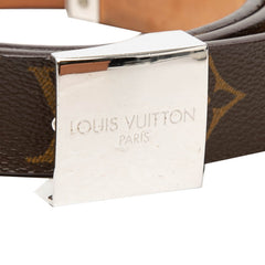 ルイ ヴィトン モノグラム サンチュール キャレ バックル ベルト M6801 ブラウン PVC レザー メンズ LOUIS VUITTON 中古