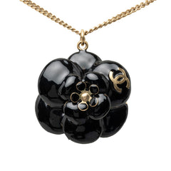 シャネル カメリア ココマーク ネックレス ブラック ゴールド メッキ レディース CHANEL 中古