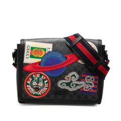 グッチ GGスプリーム クーリエ 斜め掛け ショルダーバッグ 474138 ブラック グレー PVC レザー レディース GUCCI 中古