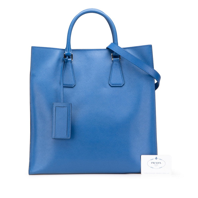 プラダ 三角ロゴプレート トートバッグ ショルダーバッグ 2WAY VA1016 ブルー レザー レディース PRADA 【中古】
