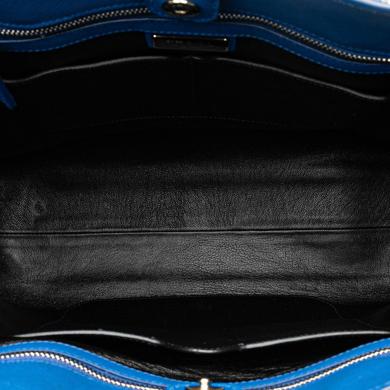 プラダ 三角ロゴプレート トートバッグ ショルダーバッグ 2WAY VA1016 ブルー レザー レディース PRADA 【中古】