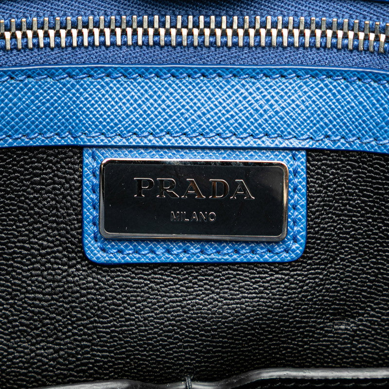 プラダ 三角ロゴプレート トートバッグ ショルダーバッグ 2WAY VA1016 ブルー レザー レディース PRADA 【中古】