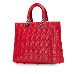 ディオール カナージュ レディディオール ラージ ハンドバッグ ショルダーバッグ 2WAY レッド シルバー ラムスキン レディース Dior 【中古】