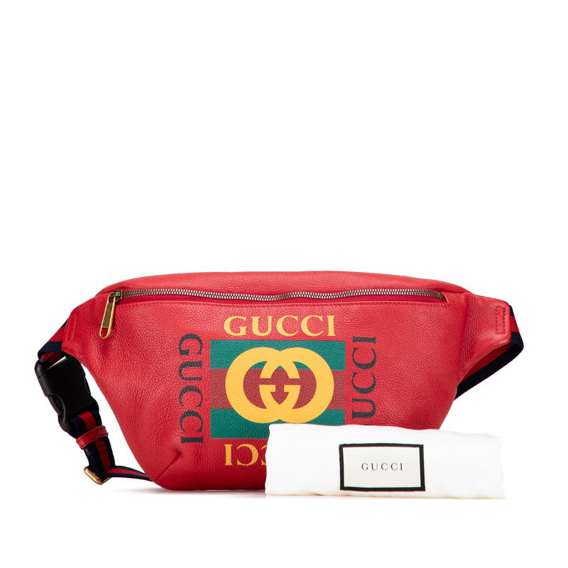 グッチ ロゴプリント シェリーライン ウエストバッグ ボディバッグ 530412 レッド レザー レディース GUCCI 【中古】