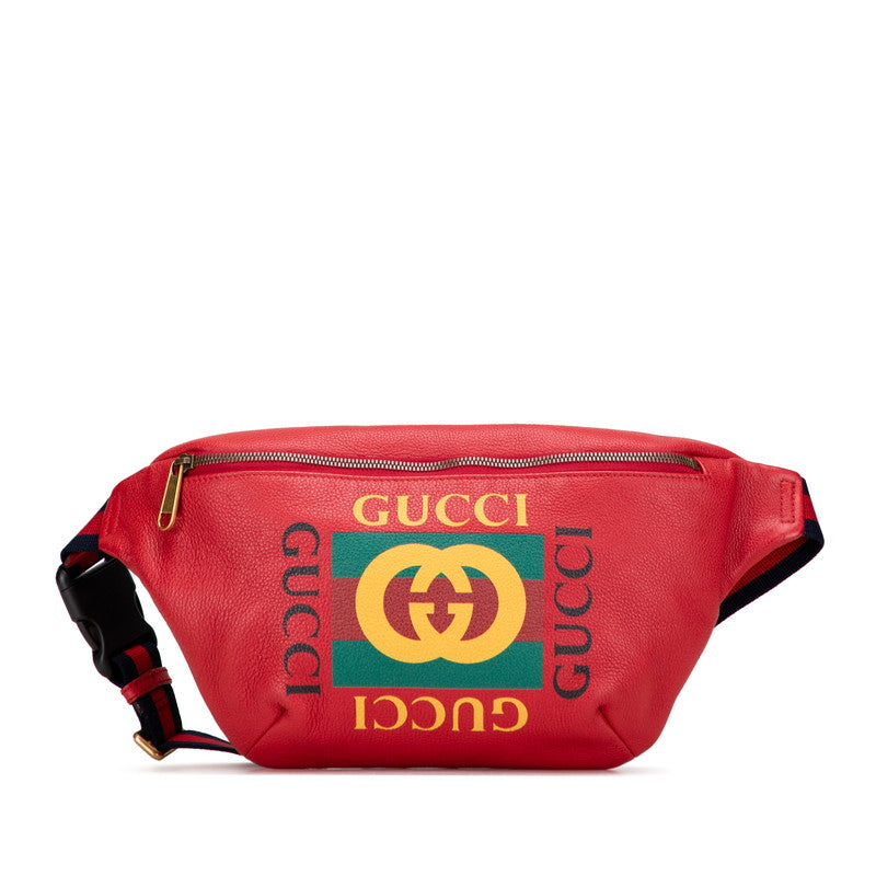 グッチ ロゴプリント シェリーライン ウエストバッグ ボディバッグ 530412 レッド レザー レディース GUCCI 【中古】
