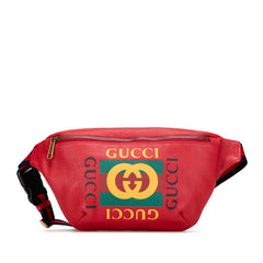 グッチ ロゴプリント シェリーライン ウエストバッグ ボディバッグ 530412 レッド レザー レディース GUCCI 中古