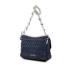 ミュウミュウ マテラッセ ビジュー チェーン ハンドバッグ ショルダーバッグ 2WAY ブルー レザー レディース MIUMIU 【中古】