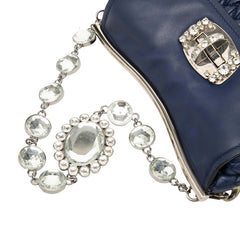 ミュウミュウ マテラッセ ビジュー チェーン ハンドバッグ ショルダーバッグ 2WAY ブルー レザー レディース MIUMIU 【中古】