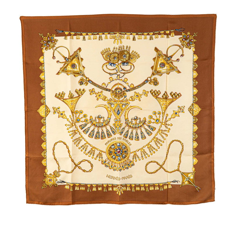 エルメス カレ90 FARURES DES SABLES 砂漠のアクセサリー スカーフ ブラウン マルチカラー シルク レディース HERMES 【中古】