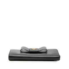 プラダ ロゴ リボン L字ファスナー 長財布 ロングウォレット 1M1183 ネロ ブラック サフィアーノレザー レディース PRADA 【中古】