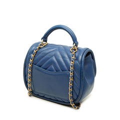 シャネル シェブロン ココマーク チェーン ショルダーバッグ ブルー ゴールド金具 ラムスキン レディース CHANEL 中古
