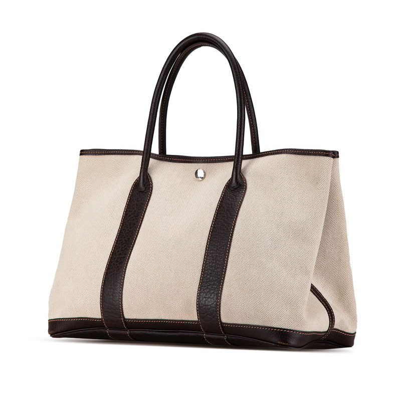 エルメス ガーデンパーティPM トートバッグ ハンドバッグ ナチュラル マロン トワルアッシュ レザー レディース HERMES 【中古】