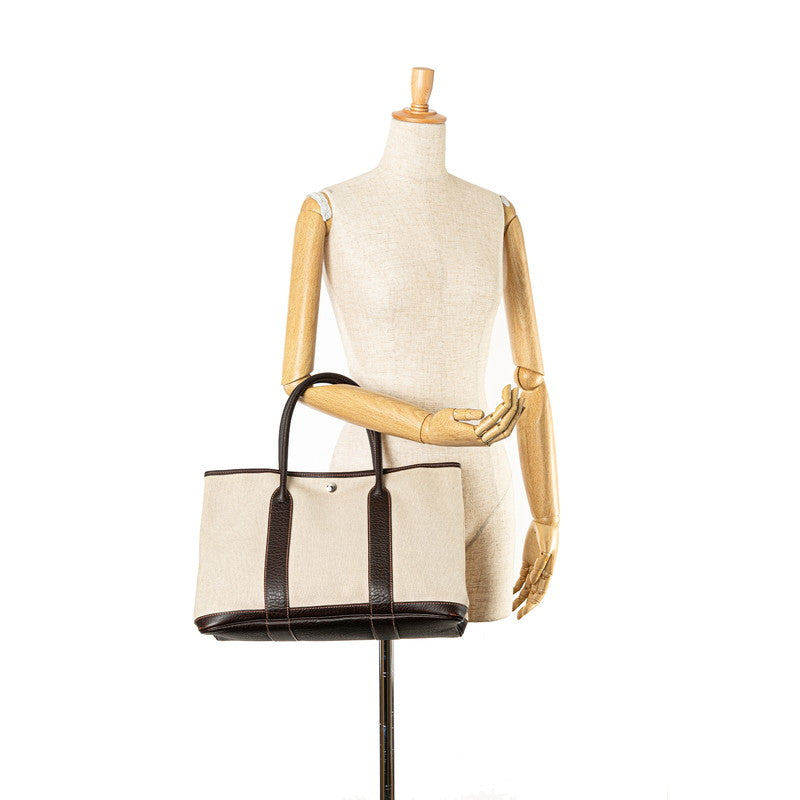 エルメス ガーデンパーティPM トートバッグ ハンドバッグ ナチュラル マロン トワルアッシュ レザー レディース HERMES 【中古】
