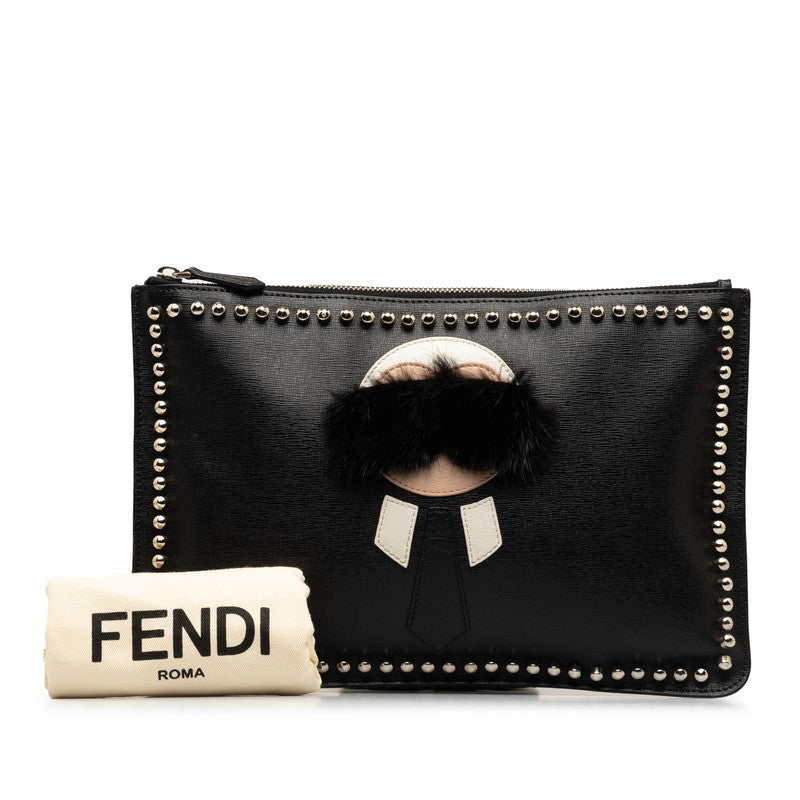 フェンディ カールラガーフェルド クラッチバッグ 7N0078 52P ブラック レザー レディース FENDI 【中古】
