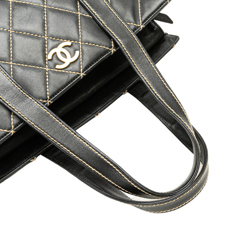 シャネル ココマーク ワイルドステッチ トートバッグ ブラック ラムスキン レディース CHANEL 【中古】