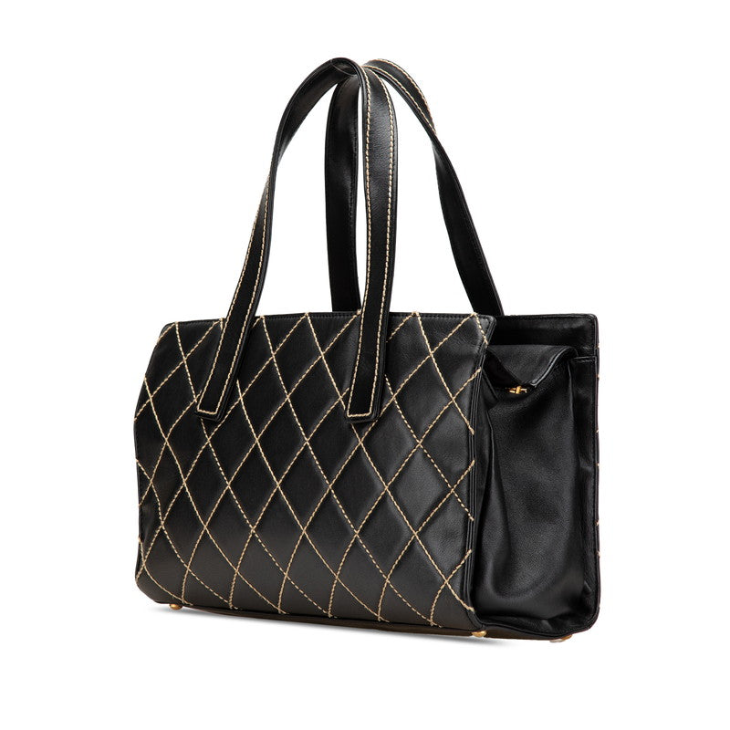 シャネル ココマーク ワイルドステッチ トートバッグ ブラック ラムスキン レディース CHANEL 【中古】
