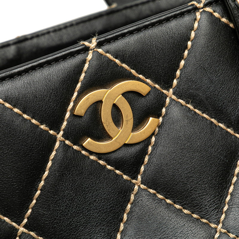 シャネル ココマーク ワイルドステッチ トートバッグ ブラック ラムスキン レディース CHANEL 【中古】