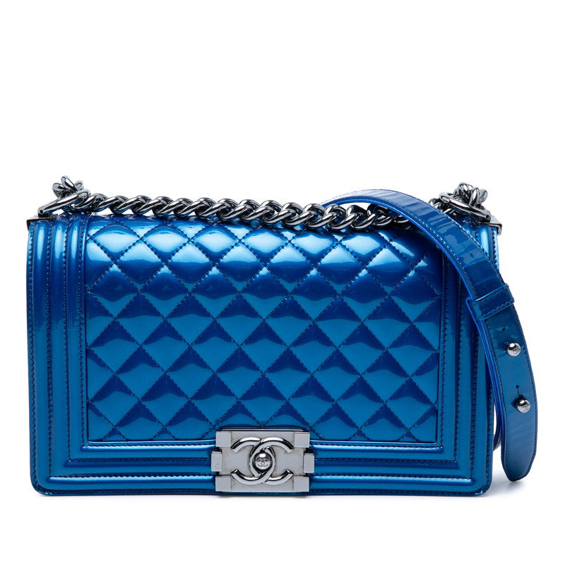 シャネル ココマーク マトラッセ ボーイシャネル25 チェーン ショルダーバッグ ブルー パテントレザー レディース CHANEL 【中古】