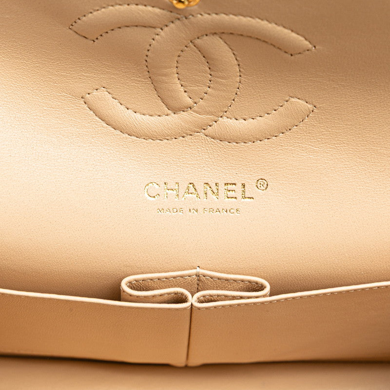 シャネル マトラッセ25 ココマーク ダブルフラップ チェーン ショルダーバッグ ベージュ キャビアスキン レディース CHANEL 【中古】