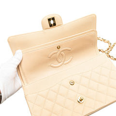 シャネル マトラッセ25 ココマーク ダブルフラップ チェーン ショルダーバッグ ベージュ キャビアスキン レディース CHANEL 【中古】