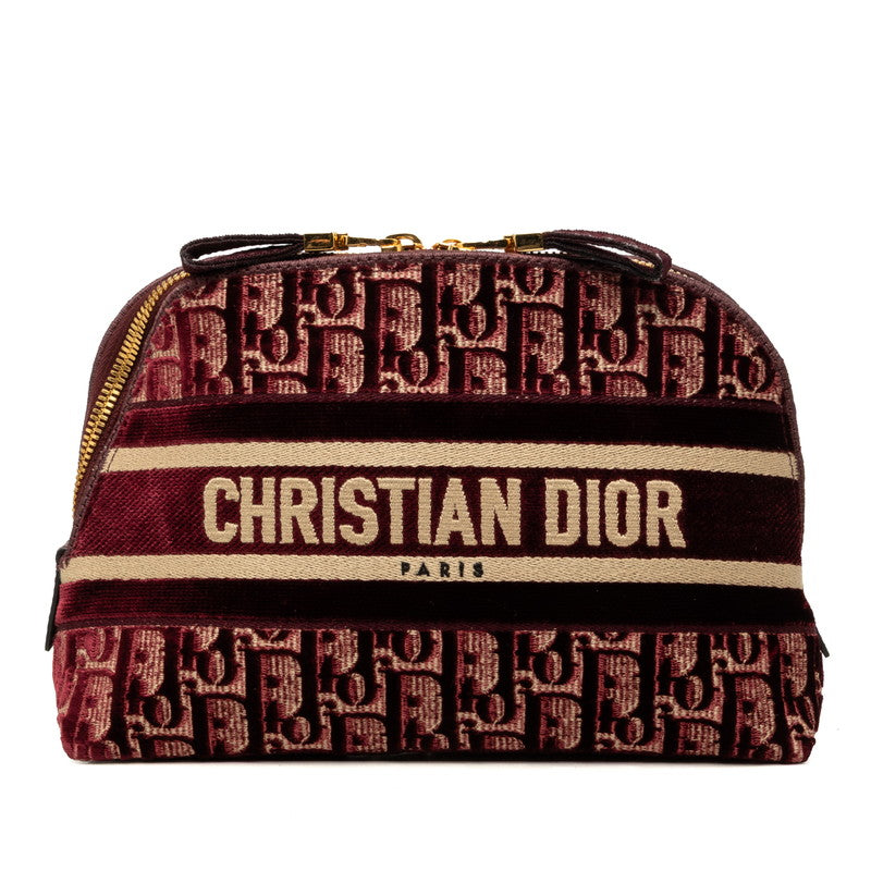 ディオール オブリーク ポーチ ボルドー ワインレッド ベロア レディース Dior 【中古】