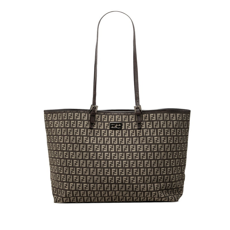 フェンディ ズッキーノ トートバッグ ショルダーバッグ 8BH127 ブラウン ベージュ キャンバス レザー レディース FENDI 中古