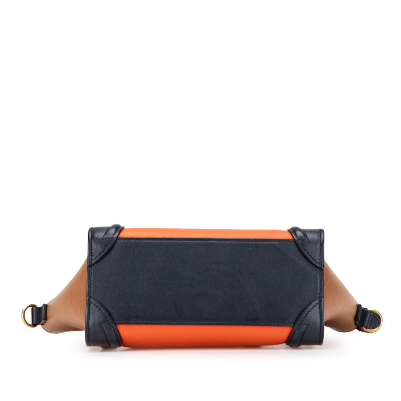 セリーヌ ラゲージ ナノショッパー ハンドバッグ ショルダーバッグ 2WAY オレンジ ネイビー ブラウン レザー レディース CELINE 【中古】