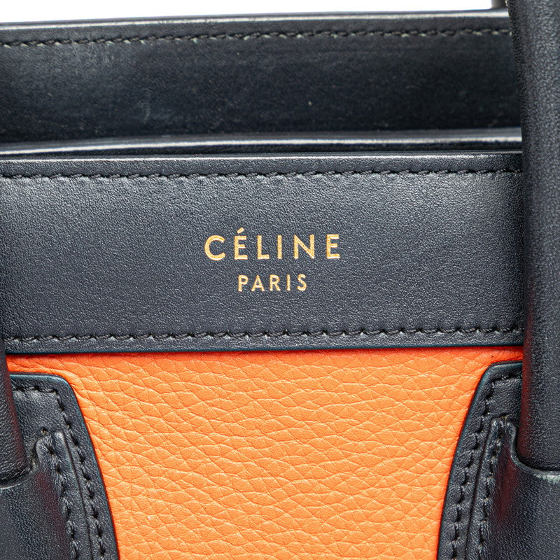 セリーヌ ラゲージ ナノショッパー ハンドバッグ ショルダーバッグ 2WAY オレンジ ネイビー ブラウン レザー レディース CELINE 【中古】