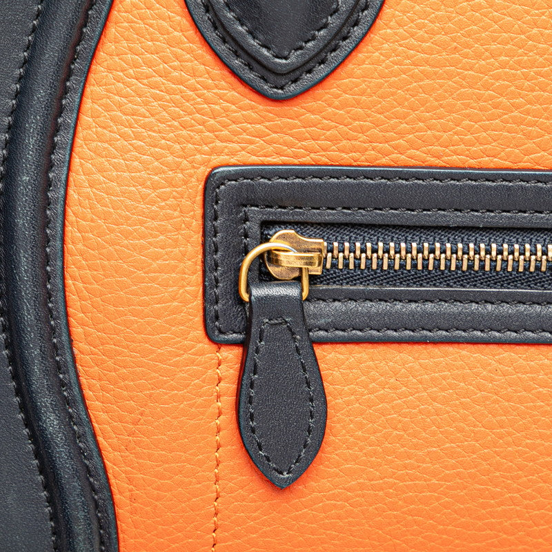 セリーヌ ラゲージ ナノショッパー ハンドバッグ ショルダーバッグ 2WAY オレンジ ネイビー ブラウン レザー レディース CELINE 【中古】