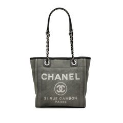 シャネル ドーヴィルPM チェーン トートバッグ ショルダーバッグ グレー ブラック キャンバス レザー レディース CHANEL 【中古】
