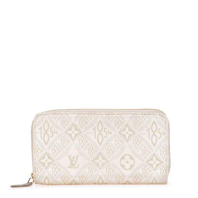 ルイ ヴィトン モノグラム ジャガード ジッピーウォレット SINCE1854 長財布 ラウンドファスナー M81172 ホワイト グレージュ キャンバス レザー レディース LOUIS VUITTON 【中古】