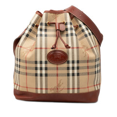 バーバリー ノバチェック 斜め掛け ショルダーバッグ 巾着 ベージュ ブラウン PVC レザー レディース BURBERRY 【中古】