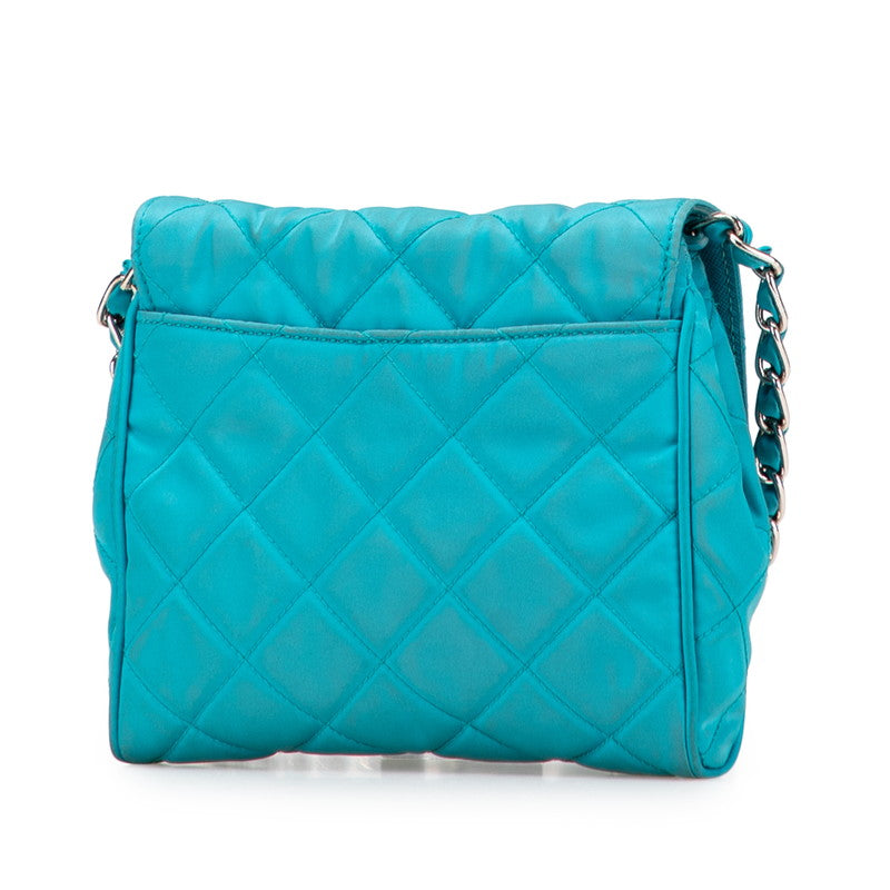 プラダ 斜め掛け チェーン ショルダーバッグ ライトブルー ナイロン レザー レディース PRADA 【中古】