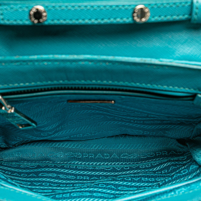 プラダ 斜め掛け チェーン ショルダーバッグ ライトブルー ナイロン レザー レディース PRADA 【中古】