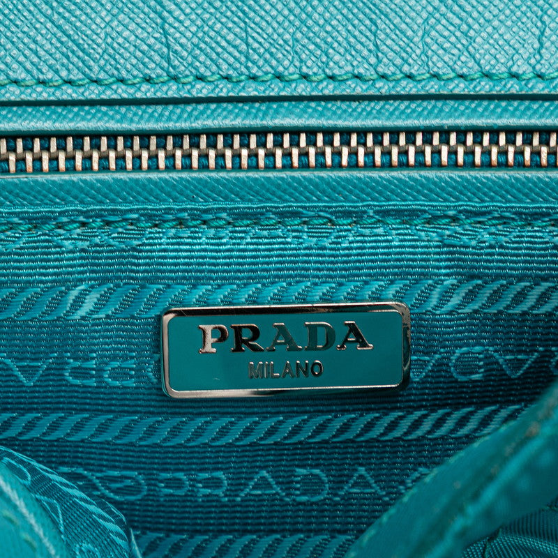 プラダ 斜め掛け チェーン ショルダーバッグ ライトブルー ナイロン レザー レディース PRADA 【中古】