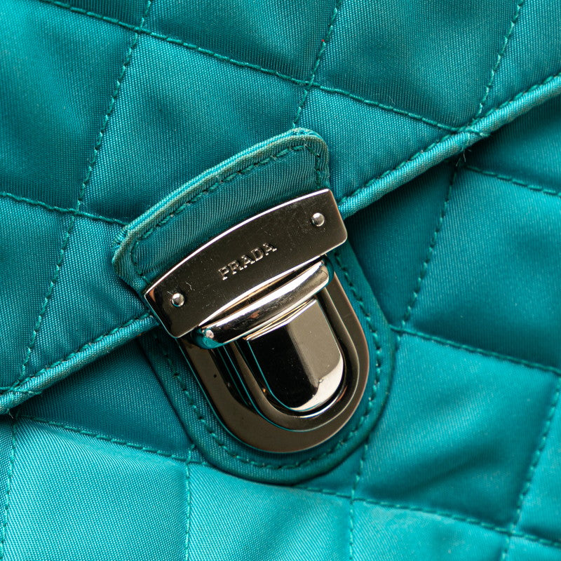 プラダ 斜め掛け チェーン ショルダーバッグ ライトブルー ナイロン レザー レディース PRADA 【中古】