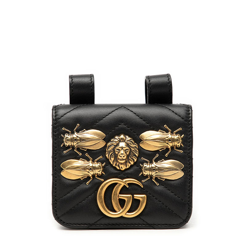 グッチ GGマーモント ウエストバッグ 488417 ブラック ゴールド レザー レディース GUCCI 【中古】