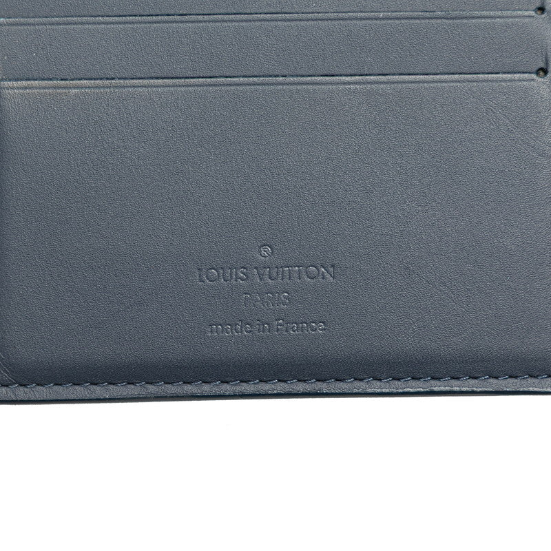 ルイ ヴィトン モノグラムシャドウ ポルトフォイユ ミュルティプル 二つ折り財布 M82323 ネイビー ブルー レザー メンズ LOUIS VUITTON 【中古】