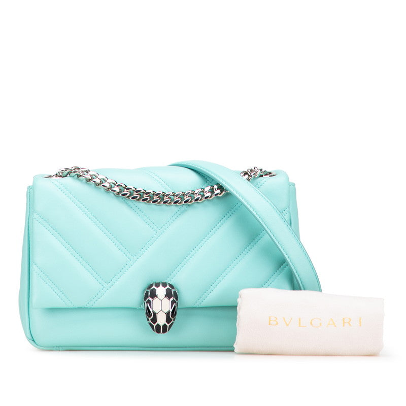 ブルガリ セルペンティ チェーン ショルダーバッグ ブルー グリーン レザー レディース BVLGARI 【中古】