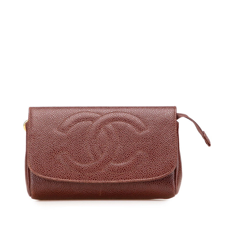 シャネル ココマーク ポーチ ブラウン キャビアスキン レディース CHANEL 【中古】