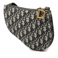 ディオール オブリーク ジャカード サドル ポーチ ロデオ ショルダーバッグ ベージュ ネイビー キャンバス レザー レディース Dior 【中古】