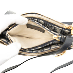 ディオール オブリーク ジャカード サドル ポーチ ロデオ ショルダーバッグ ベージュ ネイビー キャンバス レザー レディース Dior 【中古】